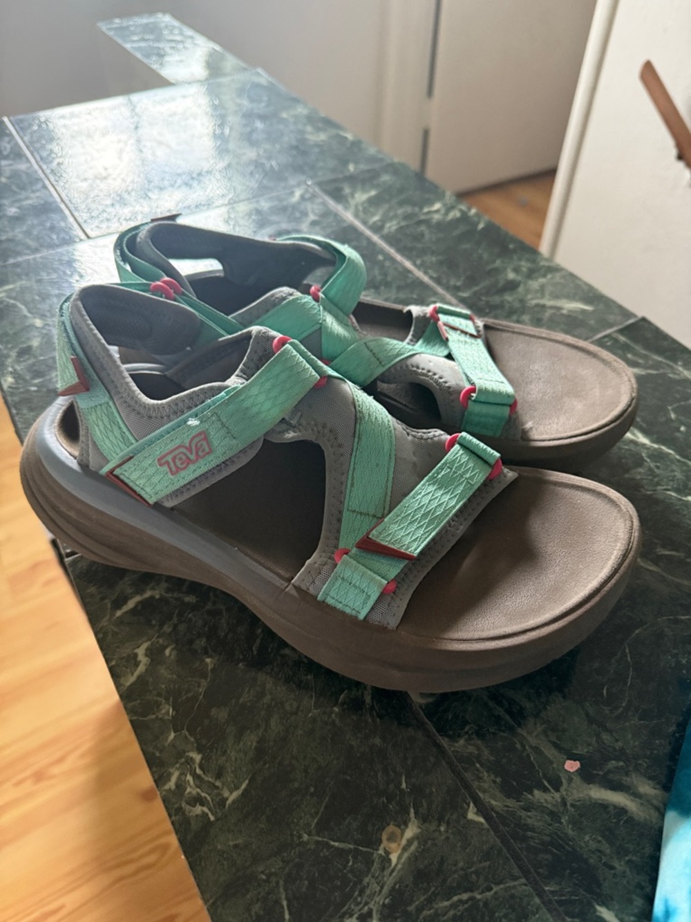 Teva Teal Sport Sandals with Pink Accents